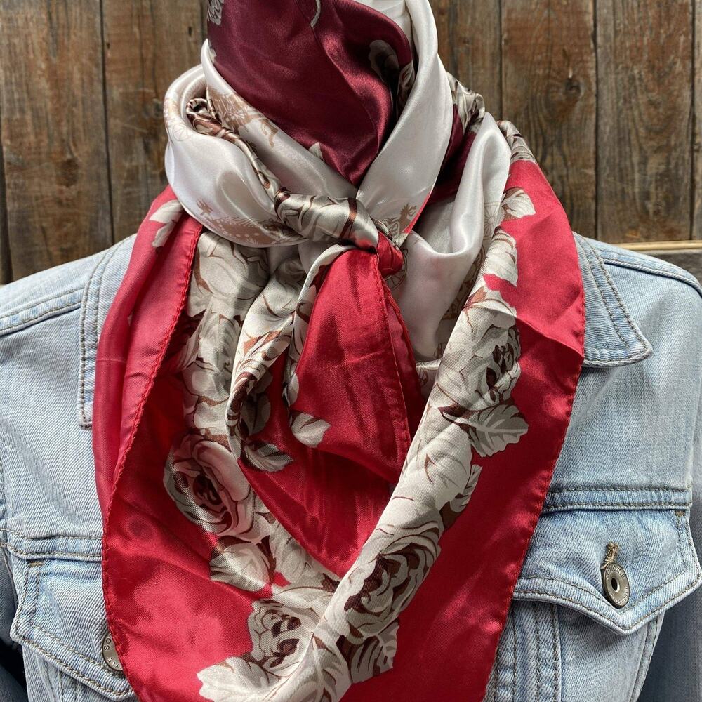 Floral Printed Western Wild Rag Scarf Red Wine